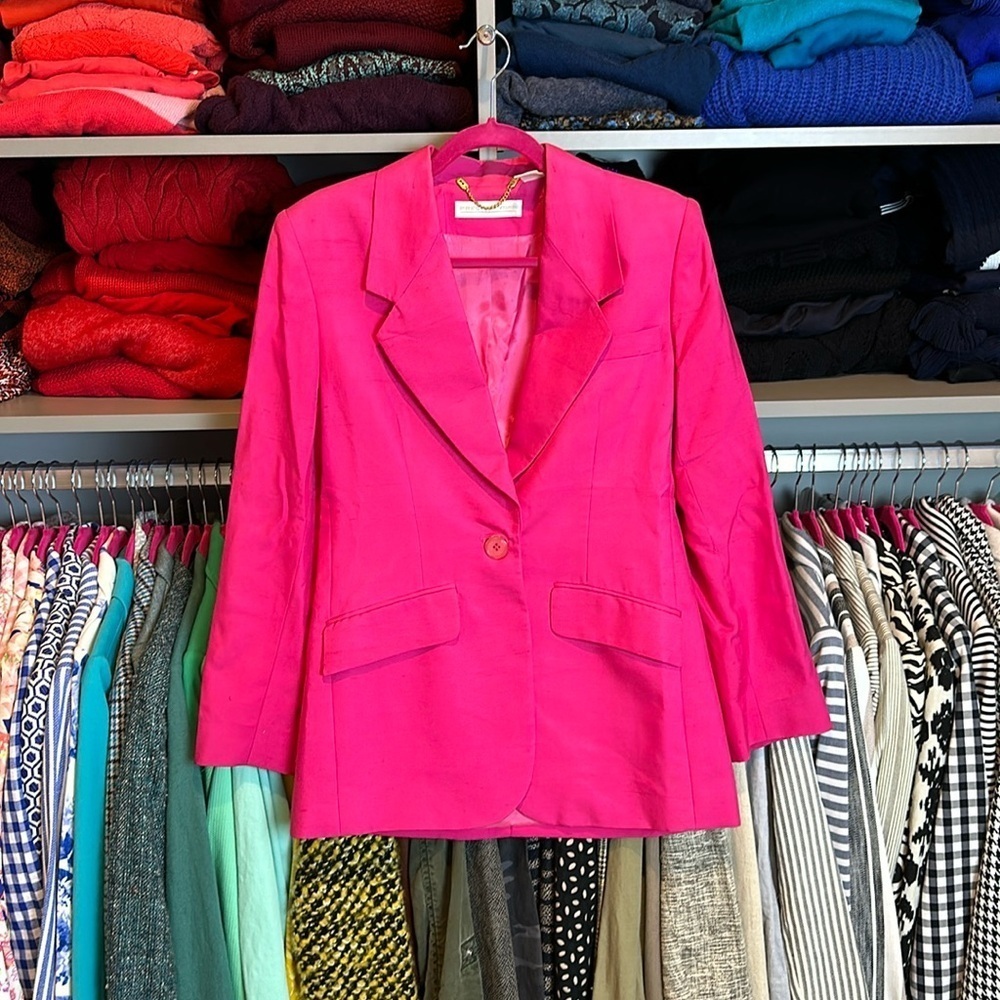 Vintage Preston & York hot pink 100% silk single breasted blazer size 4